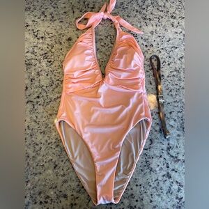 New women’s peach sports illustrated low V high hip halter swimsuit size 8